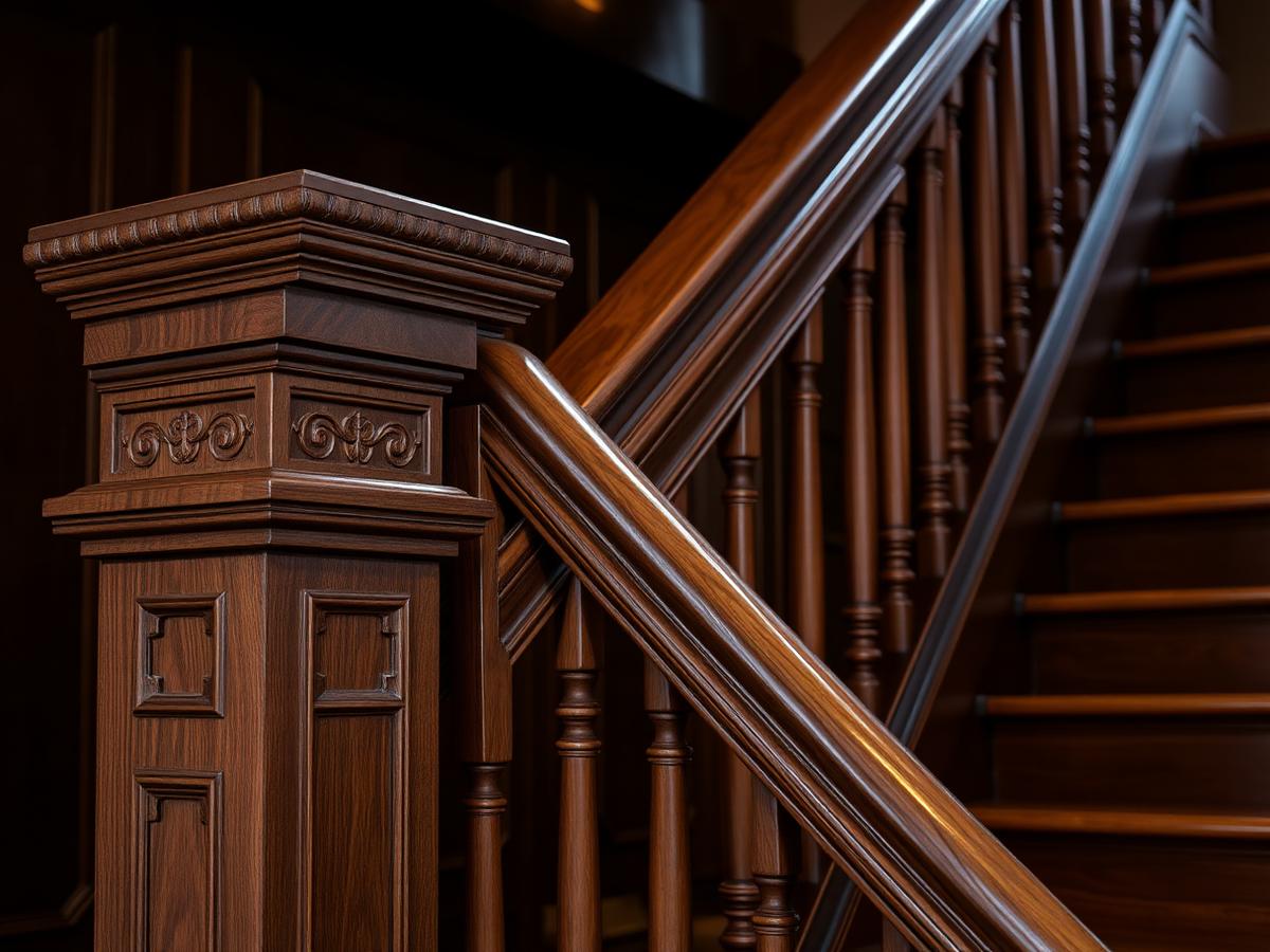 Carved Newel & Handrail